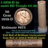 Uncirculated Shotgun Lincoln 1c roll, 1958-d 50 pcs Brinks Wrapper  Grades
