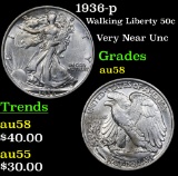 1936-p Walking Liberty Half Dollar 50c Grades Choice AU/BU Slider