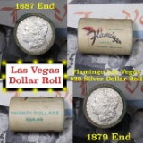 ***Auction Highlight*** Full Morgan/Peace Flamingo Hotel silver $1 roll $20, 1887 & 1879 ends (fc)