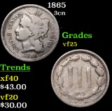 1865 Three Cent Copper Nickel 3cn Grades vf+