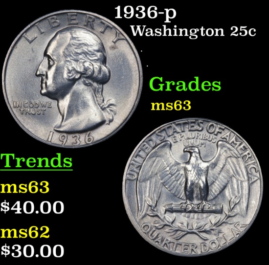 1936-p Washington Quarter 25c Grades Select Unc