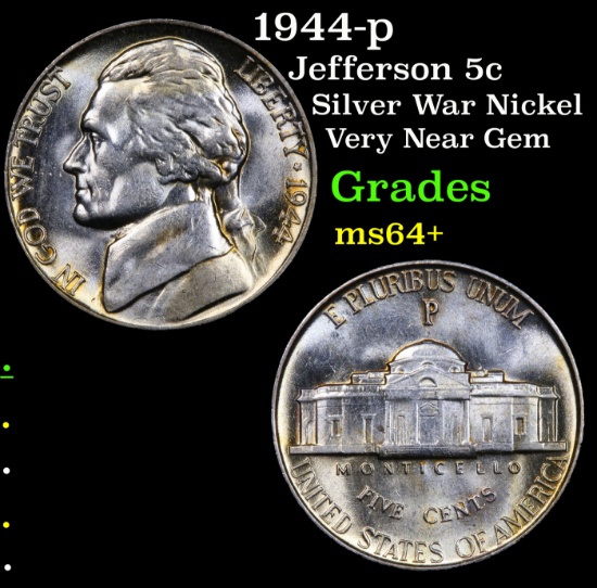 1944-p Jefferson Nickel 5c Grades Choice+ Unc