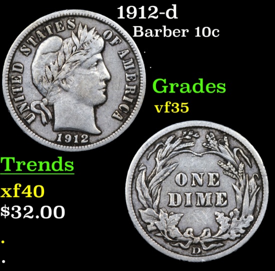 1912-d Barber Dime 10c Grades vf++