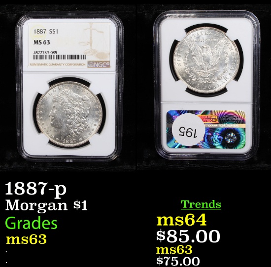 NGC 1887-p Morgan Dollar $1 Graded ms63 By NGC