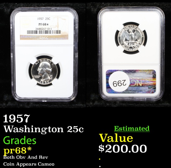 Proof NGC 1957 Washington Quarter 25c Graded pr68* By NGC