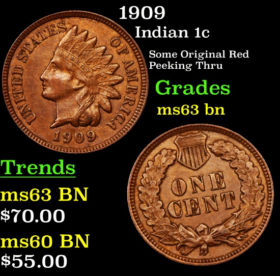 1909 Indian Cent 1c Grades Select Unc BN