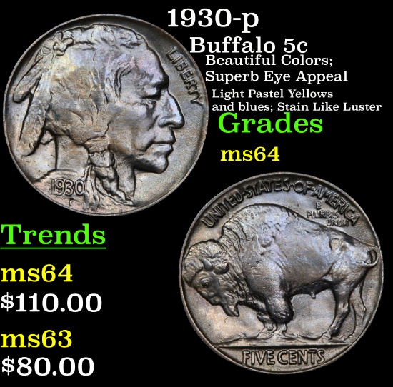 1930-p Buffalo Nickel 5c Grades Choice Unc