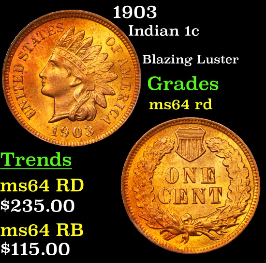 1903 Indian Cent 1c Grades Choice Unc RD