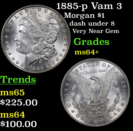 1885-p Vam 3 Morgan Dollar $1 Grades Choice+ Unc