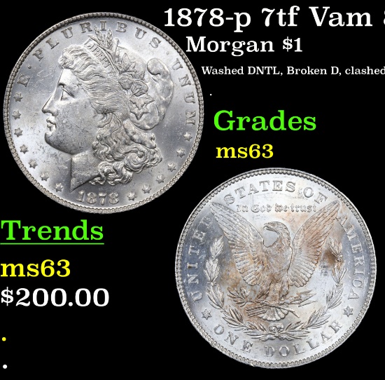 1878-p 7tf Vam 84A I3 R5 Super CD Morgan Dollar $1 Grades Select Unc
