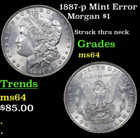 1887-p Mint Error Morgan Dollar $1 Grades Choice Unc