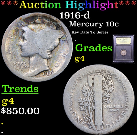 ***Auction Highlight*** 1916-d Mercury Dime 10c Graded g, good By USCG (fc)