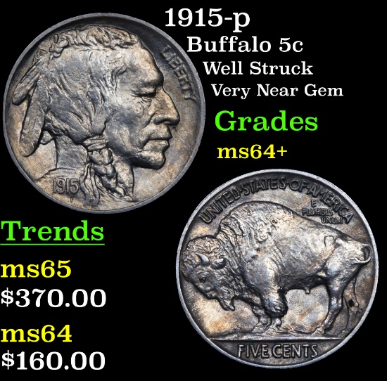 1915-p Buffalo Nickel 5c Grades Choice+ Unc