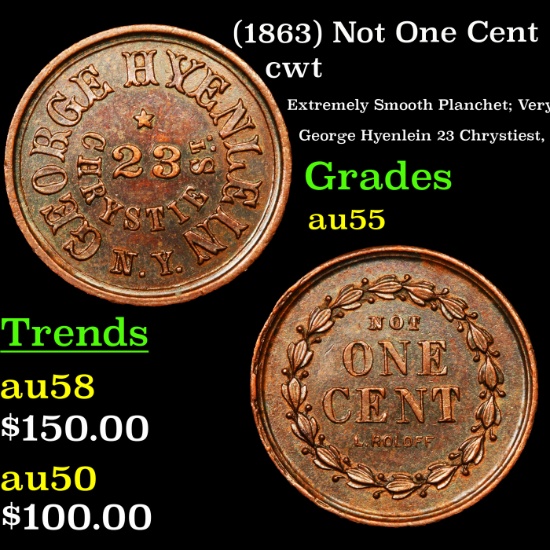 (1863) Not One Cent Civil War Token 1c Grades Choice AU