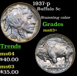 1937-p Buffalo Nickel 5c Grades Select+ Unc