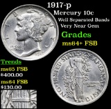 1917-p Mercury Dime 10c Grades Choice Unc+ FSB