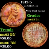 1912-p Lincoln Cent 1c Grades Select Unc BN