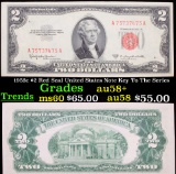1953c $2 Red Seal United States Note Key To The Series Grades Choice AU/BU Slider+