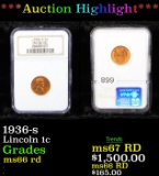 ***Auction Highlight*** NGC 1936-s Lincoln Cent 1c Graded ms66 rd By NGC (fc)