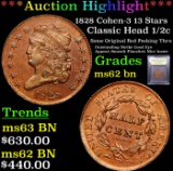 ***Auction Highlight*** 1828 Cohen-3 13 Stars Classic Head half cent 1/2c Graded Select Unc BN By US