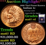 *Highlight Of Entire Auction* 1908 Tied Finest Known Indian Cent 1c Graded GEM++ Unc RD By USCG (fc)