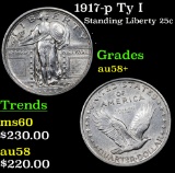 1917-p Ty I Standing Liberty Quarter 25c Grades Choice AU/BU Slider+