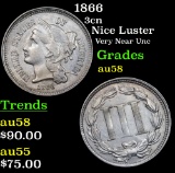 1866 Three Cent Copper Nickel 3cn Grades Choice AU/BU Slider