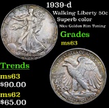 1939-d Walking Liberty Half Dollar 50c Grades Select Unc