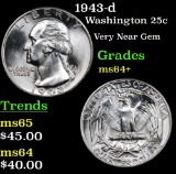 1943-d Washington Quarter 25c Grades Choice+ Unc