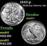 1942-p Walking Liberty Half Dollar 50c Grades Select+ Unc