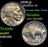 1936-p Buffalo Nickel 5c Grades Unc Details