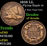 1858 LL Flying Eagle Cent 1c Grades xf details