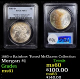 PCGS 1885-o Rainbow Toned McClaren Collection Morgan Dollar $1 Graded ms61 By PCGS