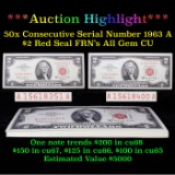 50X 1963A $2 Red Seal United States Note's Consecutive Serial Number's Grades Gem CU