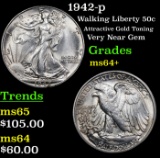 1942-p Walking Liberty Half Dollar 50c Grades Choice+ Unc