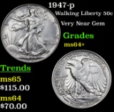 1947-p Walking Liberty Half Dollar 50c Grades Choice+ Unc