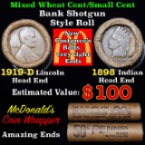 Mixed small cents 1c orig shotgun roll, 1919-d Wheat Cent, 1898 Indian Cent other end, McDonalds Wra