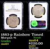 NGC 1883-p Rainbow Toned Morgan Dollar $1 Graded ms63 By NGC