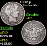 1902-p Barber Half Dollars 50c Grades vf+