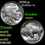 1936-p Buffalo Nickel 5c Grades Select+ Unc