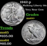 1942-p Walking Liberty Half Dollar 50c Grades Choice+ Unc