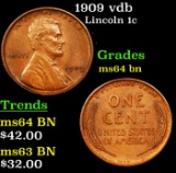 1909 vdb Lincoln Cent 1c Grades Choice Unc BN