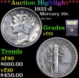 ***Auction Highlight*** 1921-d Mercury Dime 10c Graded vf++ By USCG (fc)