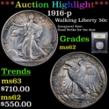 ***Auction Highlight*** 1916-p Walking Liberty Half Dollar 50c Graded Select Unc By USCG (fc)