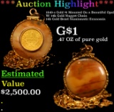 ***Auction Highlight*** 1849-o Gold $1 Mounted On a Beautiful Opal W/ 14k Gold Nugget Chain & 14k Go