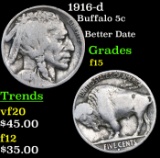 1916-d Buffalo Nickel 5c Grades f+