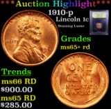 ***Auction Highlight*** 1910-p Lincoln Cent 1c Graded Gem+ Unc RD By USCG (fc)