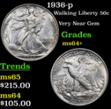 1936-p Walking Liberty Half Dollar 50c Grades Choice+ Unc