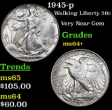 1945-p Walking Liberty Half Dollar 50c Grades Choice+ Unc