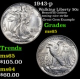 1943-p Walking Liberty Half Dollar 50c Grades GEM Unc